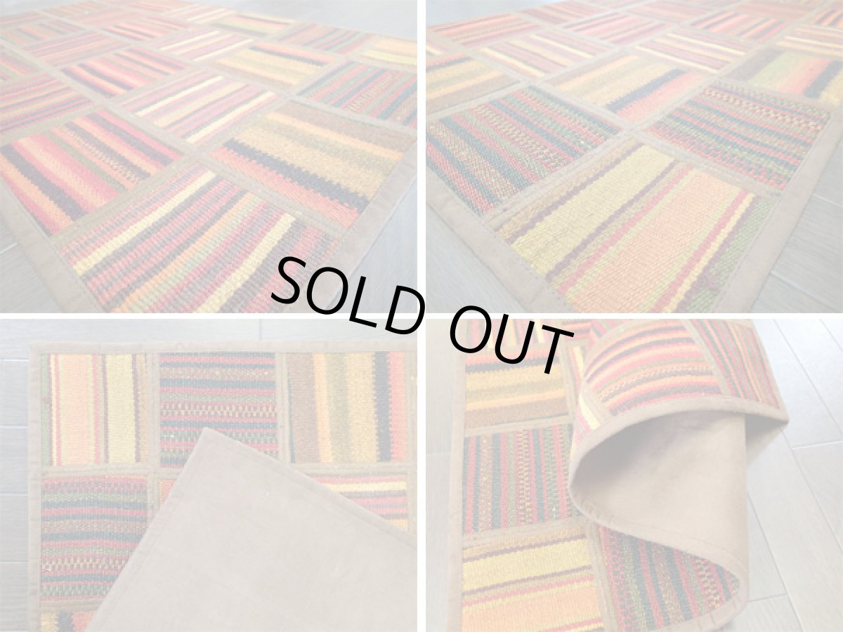 画像4: ペルシャ キリム パッチワーク ラグ 玄関 マット サイズ 88 x 57 cm 1758 平織り 天然 ウール 絨毯 敷物 カーペット 茶 赤 黄 マルチ カラー (4)