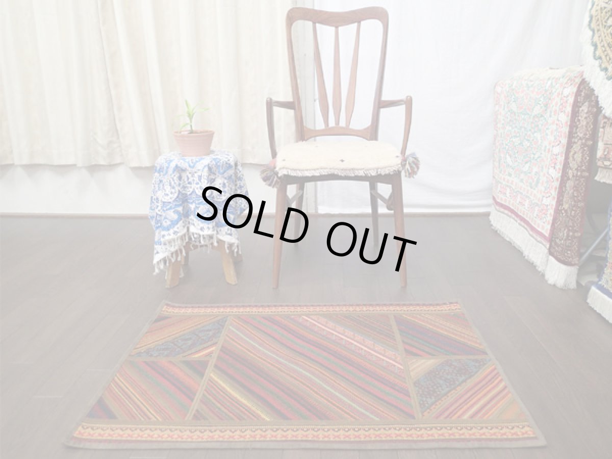 画像2: ペルシャ キリム パッチワーク ラグ 玄関 マット サイズ 98 x 62 cm 5493 平織り 天然 ウール 絨毯 敷物 カーペット 茶 マルチ カラー (2)