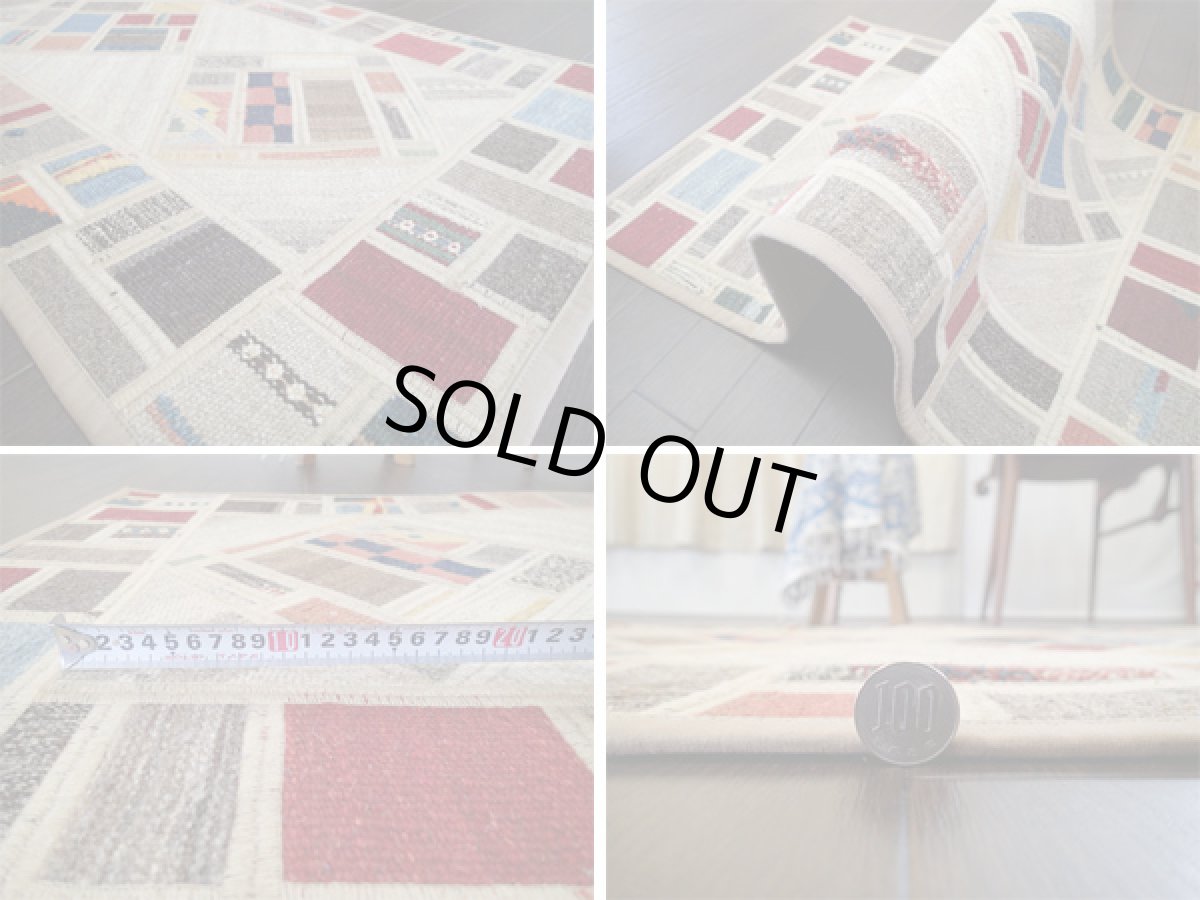 画像5: ギャッベキリムジャジムパッチワークラグ玄関マットサイズ1770c_97×62 (5)