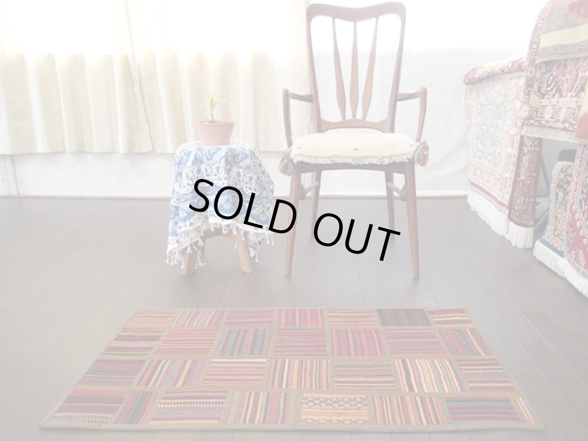 画像2: キリムパッチワークラグ玄関マットサイズ5500_100×51 (2)