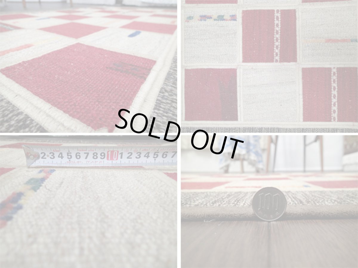 画像5: 新品 ギャッベ キリム ジャジム パッチワーク ラグ アクセント サイズ 124 × 79 No.5506 平織り 天然 ウール 絨毯 敷物 マット カーペット n-5506-124079sa08 (5)