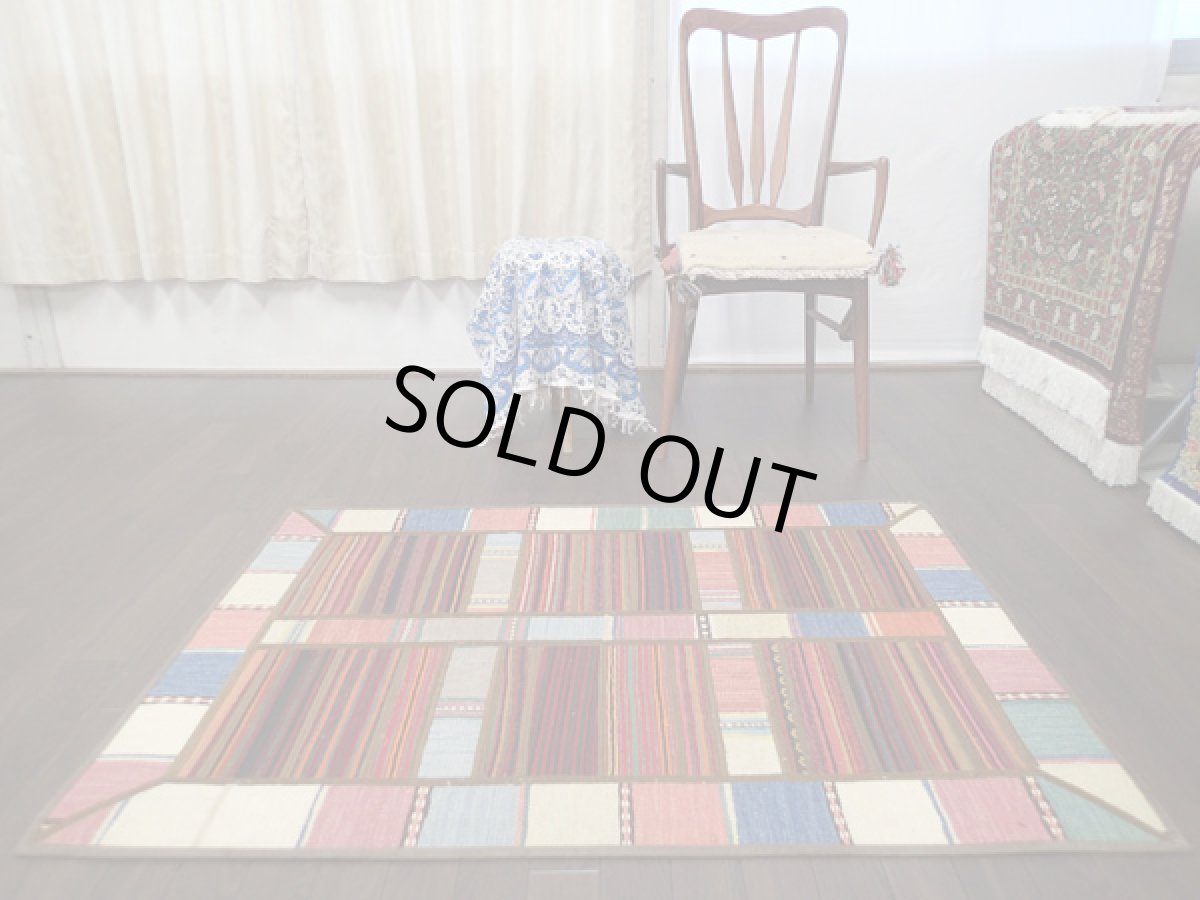 画像2: キリムジャジムパッチワークラグ_アクセントラグサイズ5509_129×90 (2)