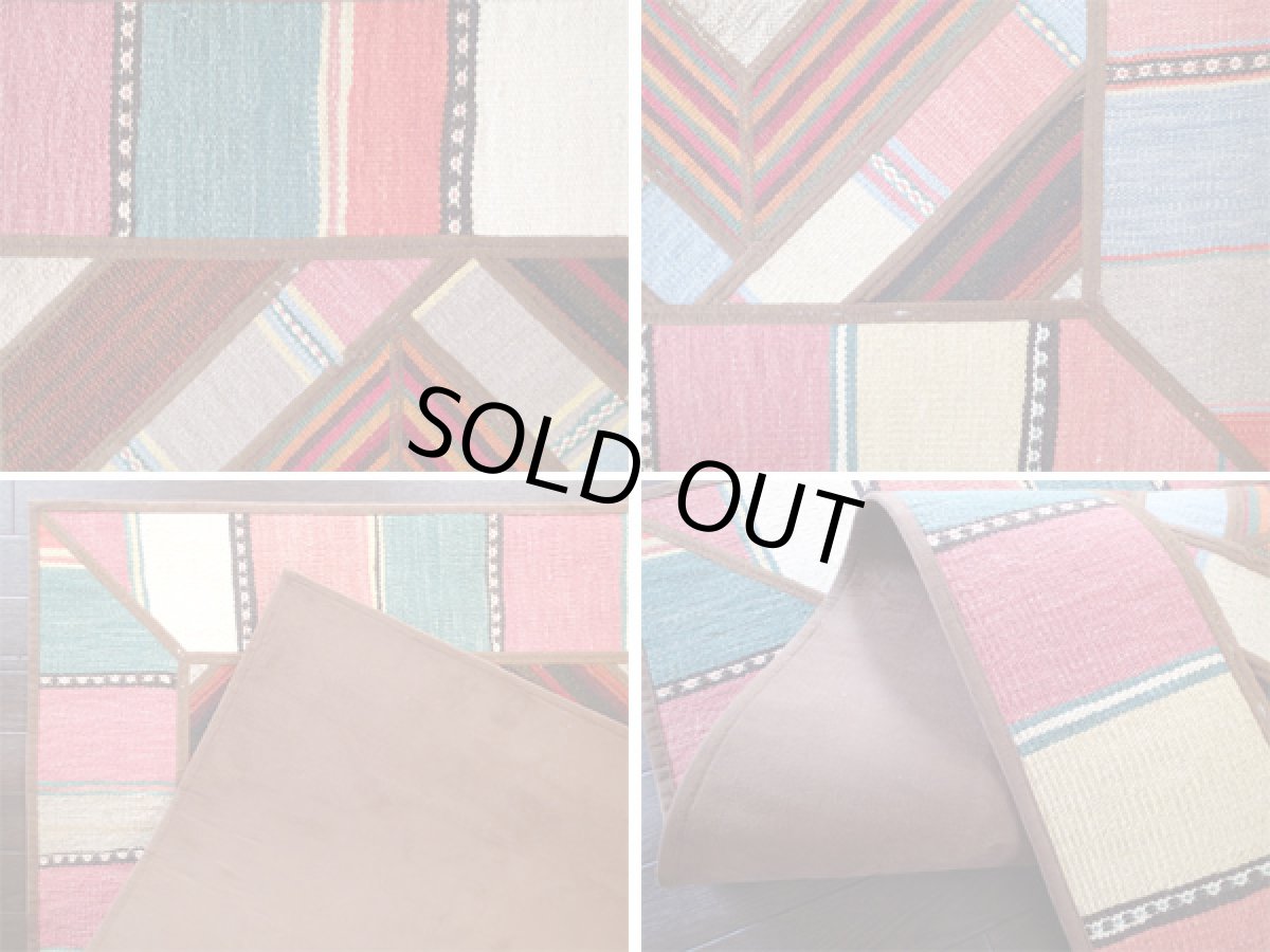 画像4: 新品 ペルシャ ギャッベ キリム ジャジム パッチワーク センター ラグ サイズ 153 × 97 cm No.5360 天然 ウール 敷物 マット カーペット 赤 青 黄 カラフル n-5360-153097sa08  (4)