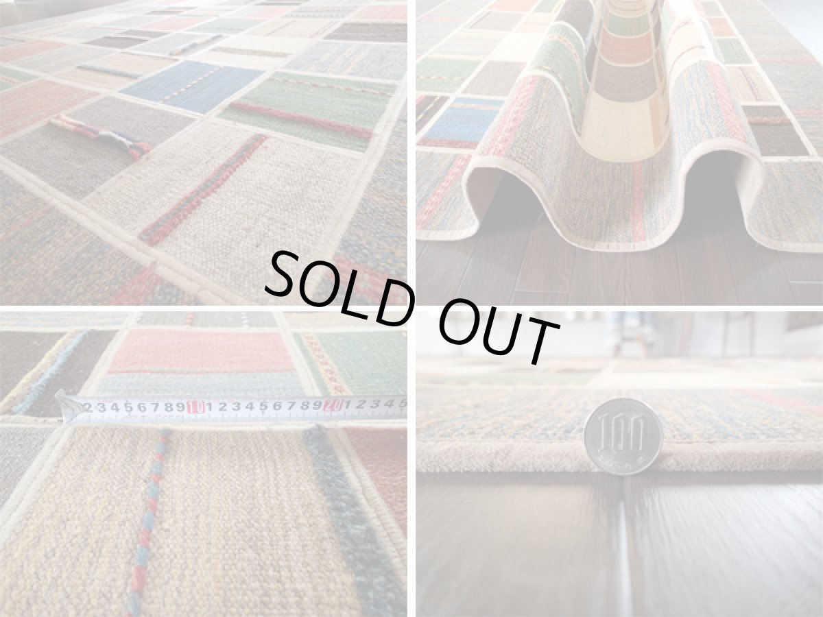 画像5: ペルシャ ギャッベ キリム ジャジム パッチワーク センター ラグ サイズ 196 × 157 cm 5376 天然 ウール 敷物 マット カーペット 青 茶 カラフル (5)