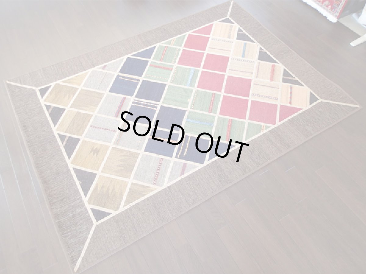 画像3: ギャッベキリムジャジムパッチワークラグ_センターラグサイズ5423_206×151 (3)