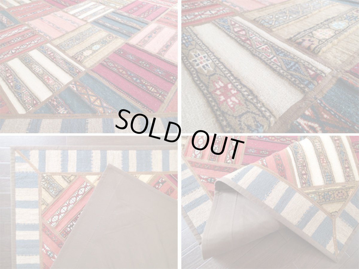 画像4: ペルシャ絨毯キリムジャジムパッチワークラグ_センターラグサイズ5220c_198×155 (4)