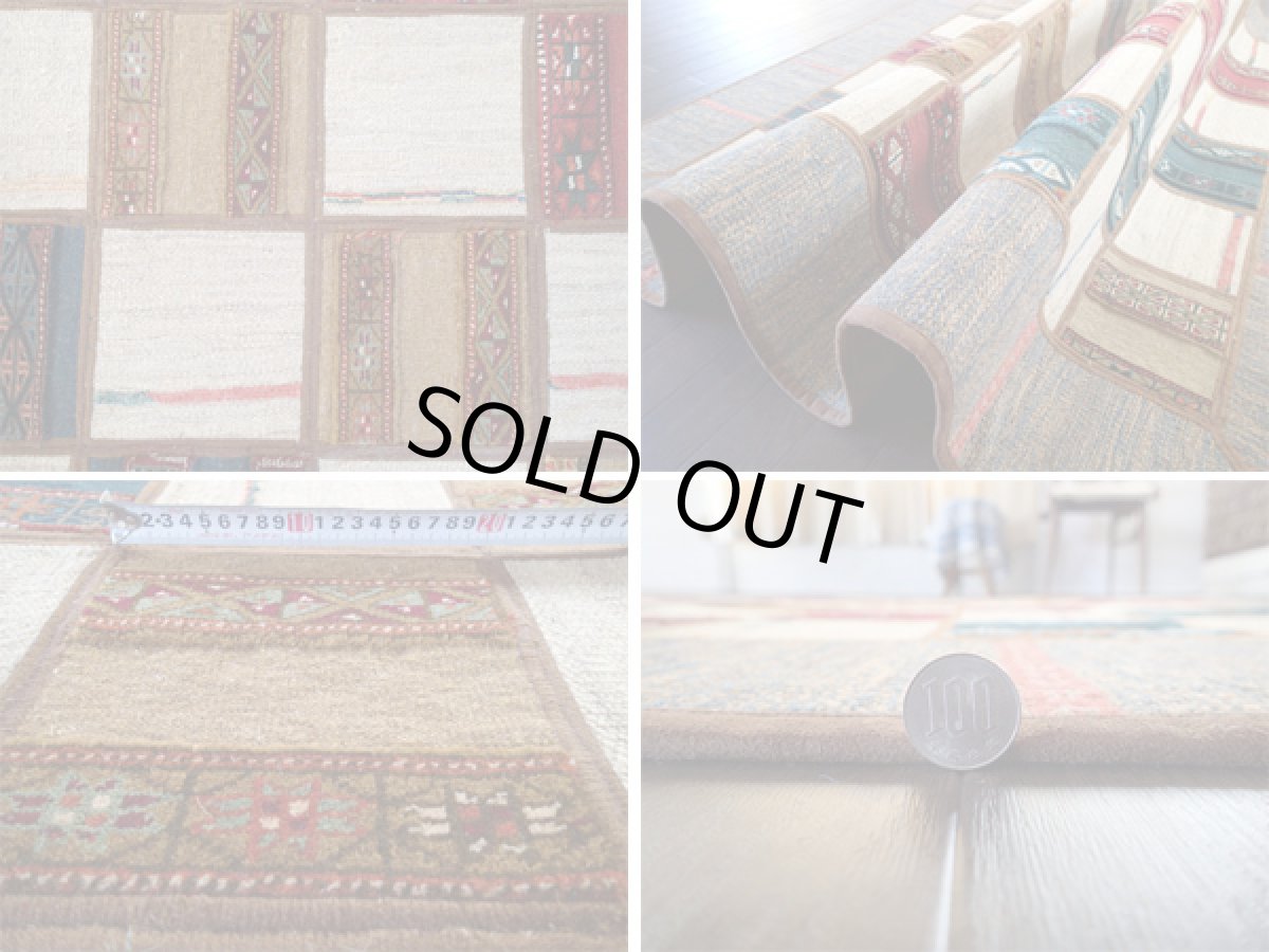 画像5: ペルシャ絨毯ギャッベキリムジャジムパッチワークラグ_センターラグサイズ5310_197×157 (5)