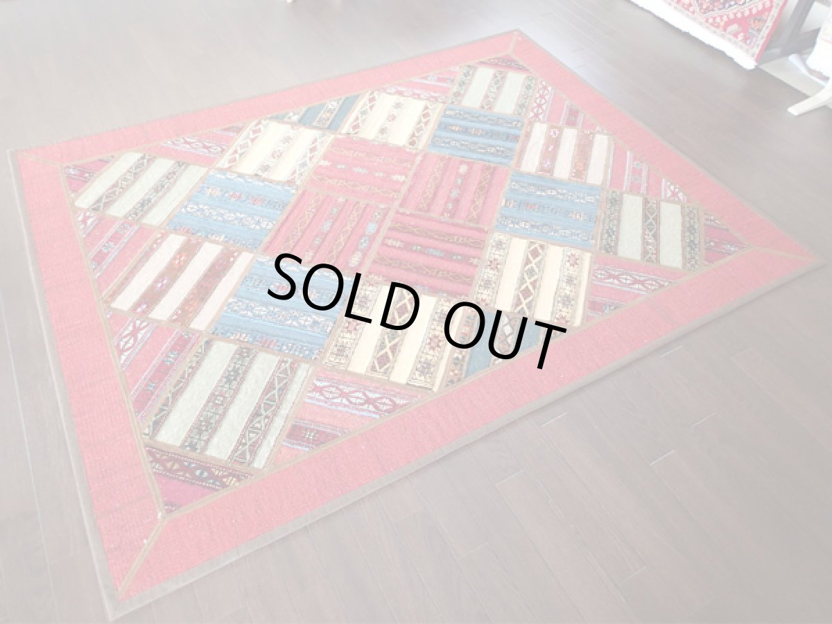 画像3: ペルシャ絨毯キリムジャジムパッチワークラグ_センターラグサイズ5319c_197×154 (3)