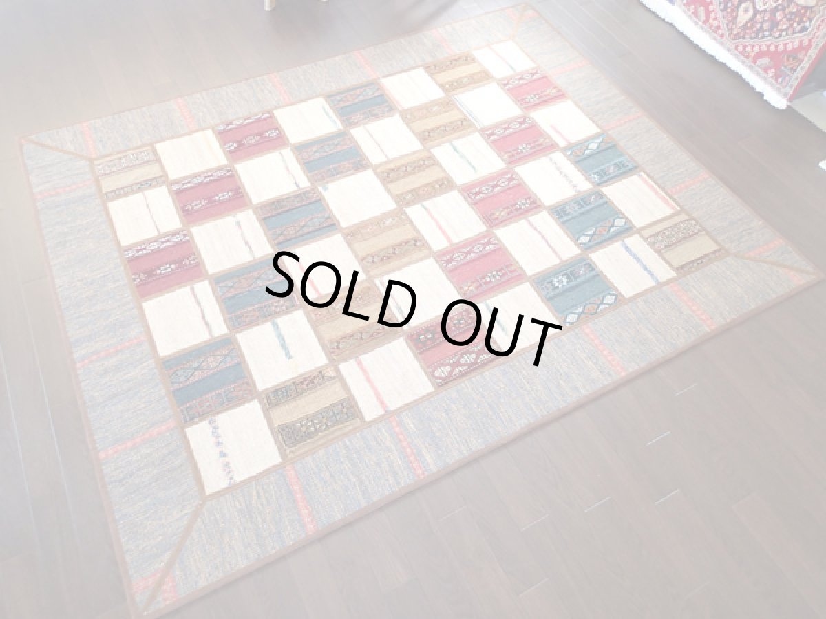 画像3: ペルシャ絨毯ギャッベキリムジャジムパッチワークラグ_センターラグサイズ5310_197×157 (3)