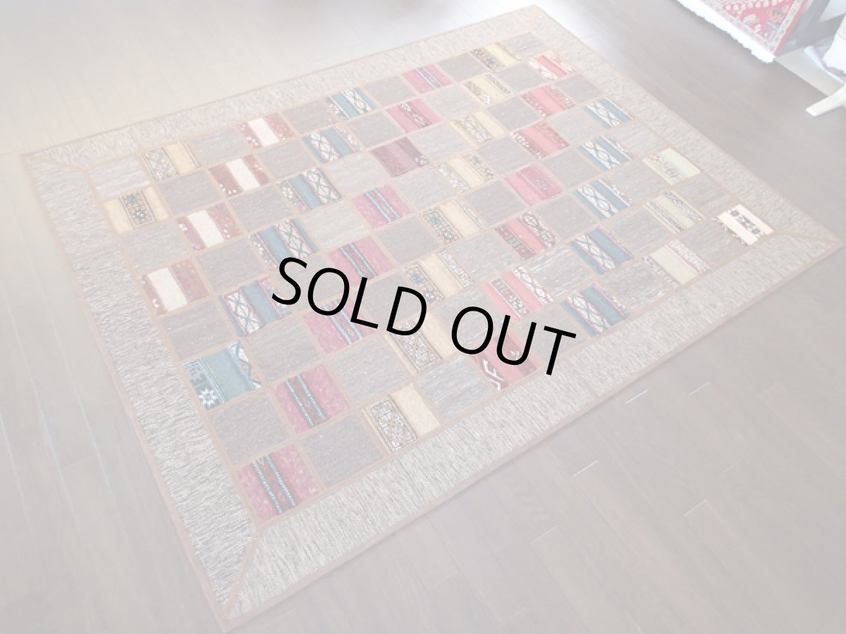 画像3: ペルシャ絨毯キリムジャジムパッチワークラグ_センターラグサイズ5378_193×147 (3)