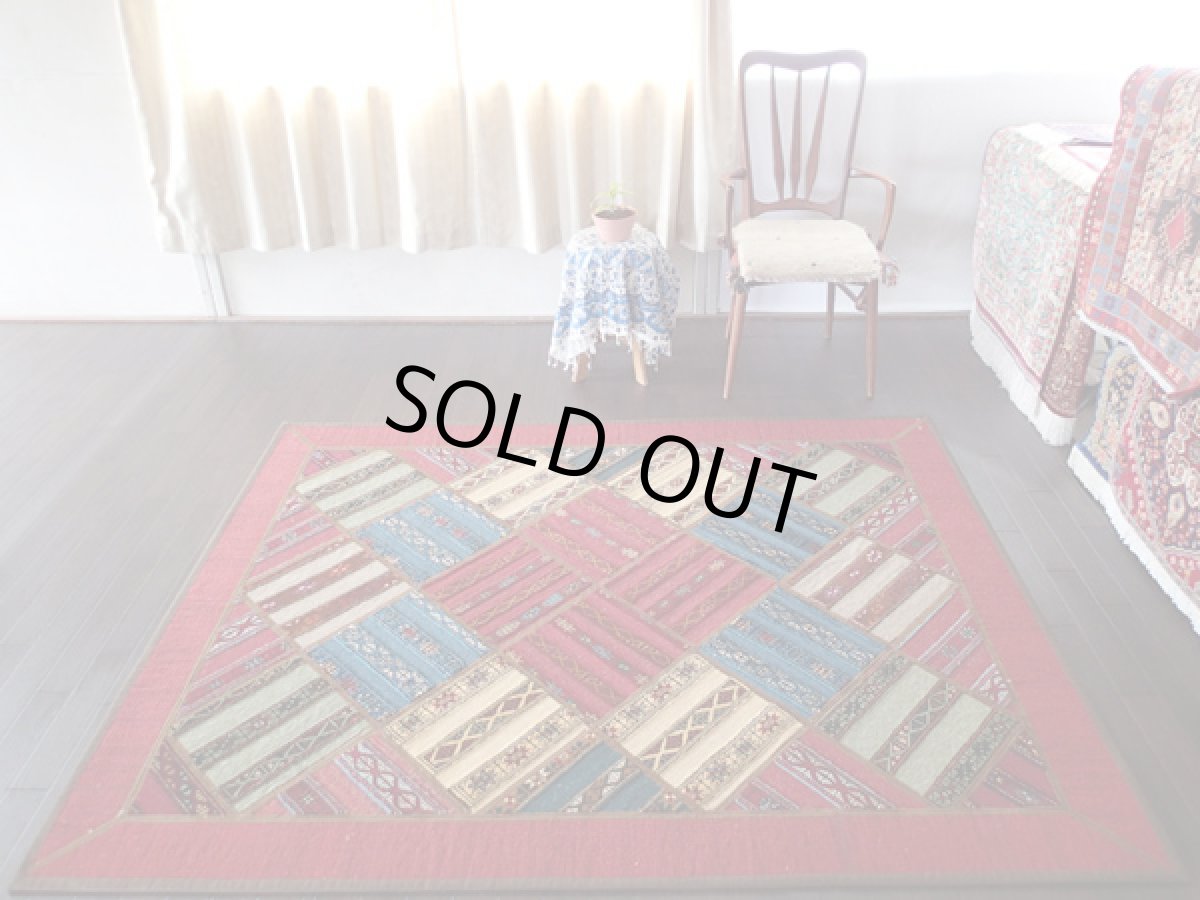 画像2: ペルシャ絨毯キリムジャジムパッチワークラグ_センターラグサイズ5319c_197×154 (2)