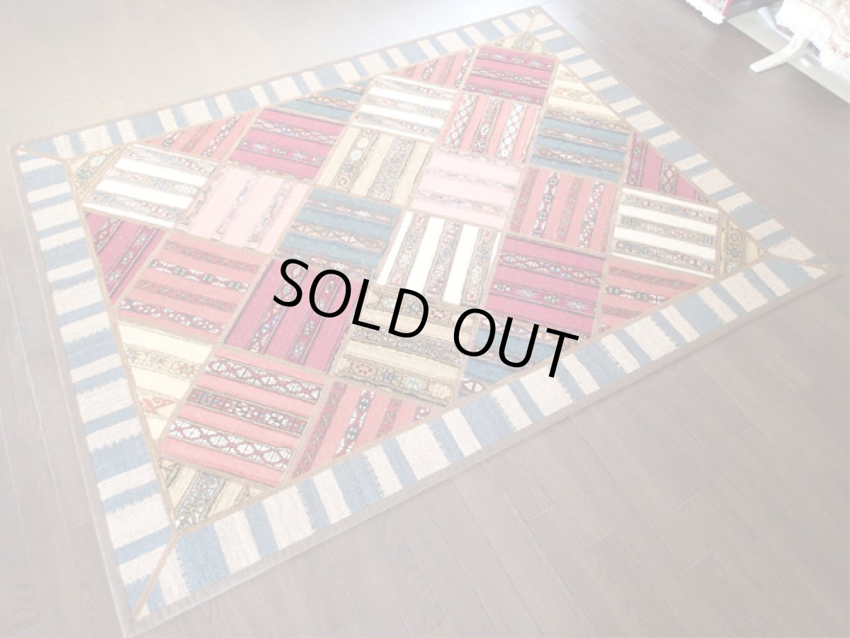 画像3: ペルシャ絨毯キリムジャジムパッチワークラグ_センターラグサイズ5220c_198×155 (3)