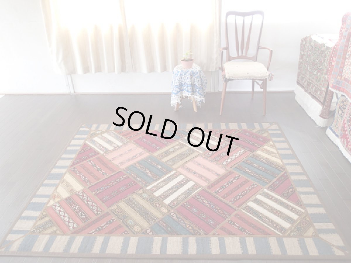 画像2: ペルシャ絨毯キリムジャジムパッチワークラグ_センターラグサイズ5220c_198×155 (2)