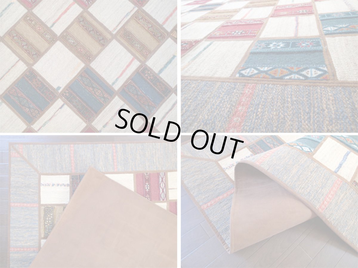 画像4: ペルシャ絨毯ギャッベキリムジャジムパッチワークラグ_センターラグサイズ5310_197×157 (4)