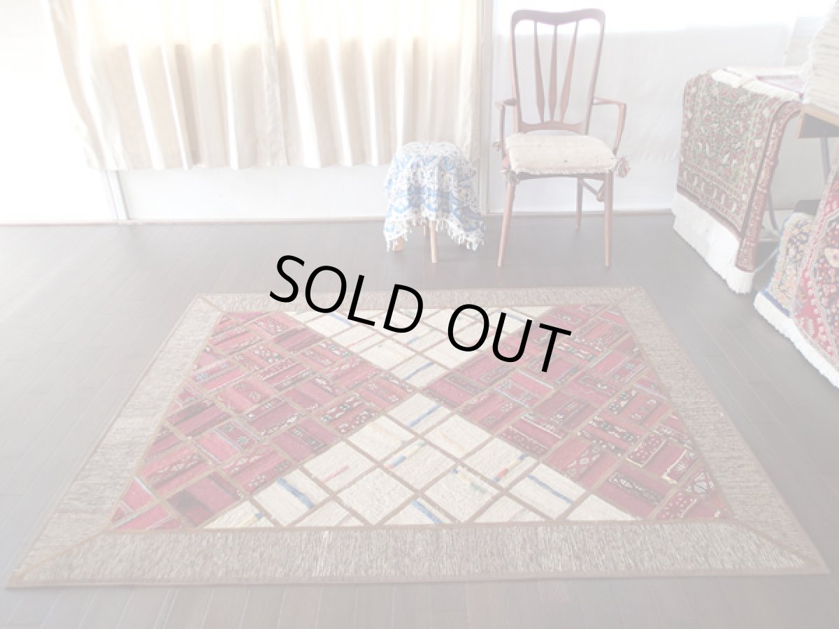 画像2: ペルシャ絨毯ギャッベキリムジャジムパッチワークラグ_センターラグサイズ5476_177×135 (2)