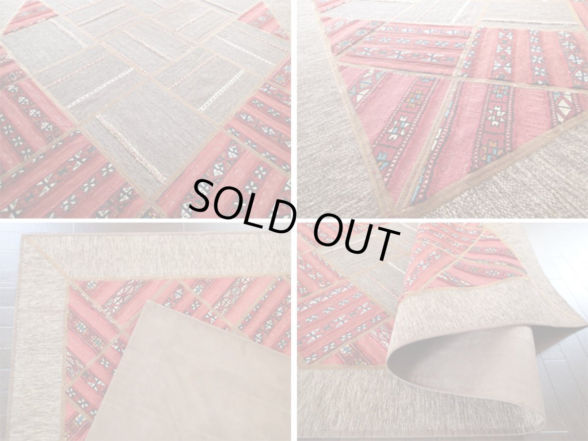 画像9: ペルシャ 絨毯 ギャッベ キリム ジャジーム パッチワーク リビング ルーム ラグ サイズ 252 × 166 cm 5458 天然 ウール 敷物 マット カーペット 赤  茶 (9)