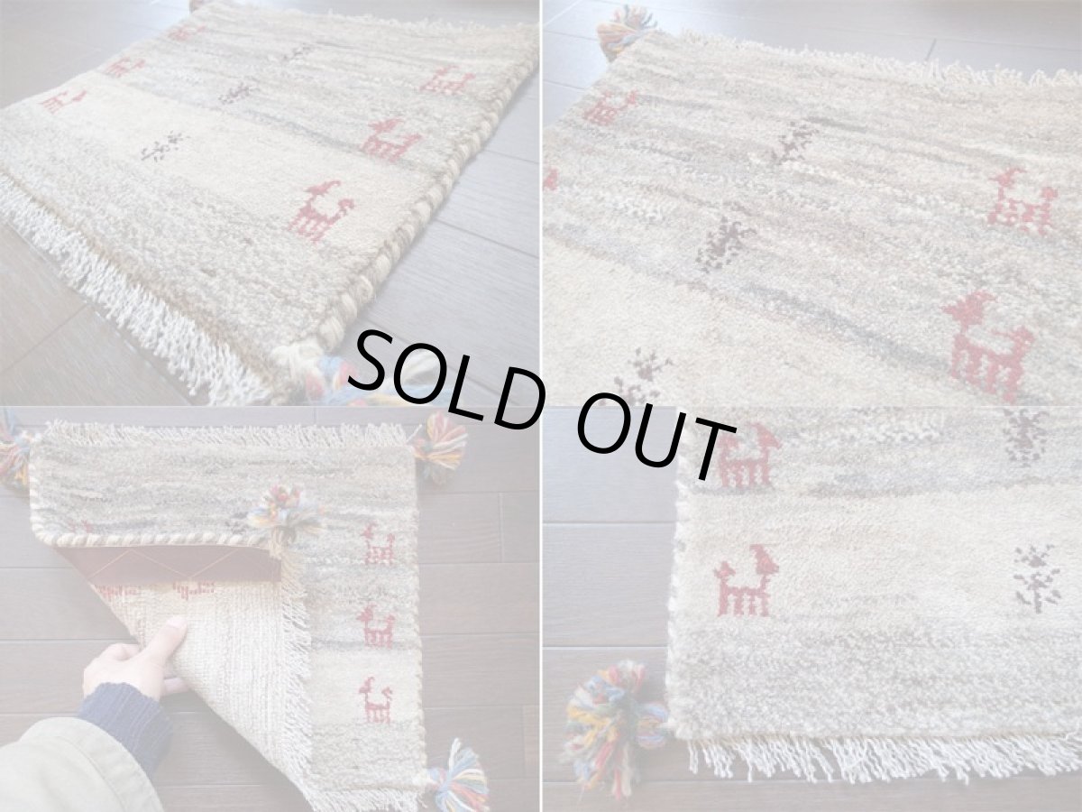 画像4: 手織り ペルシャ ミニ ギャッベ 座布団 サイズ 36 × 41 E70 ハンドメイド ラグ クッション ウール 天然 ギャベ (4)