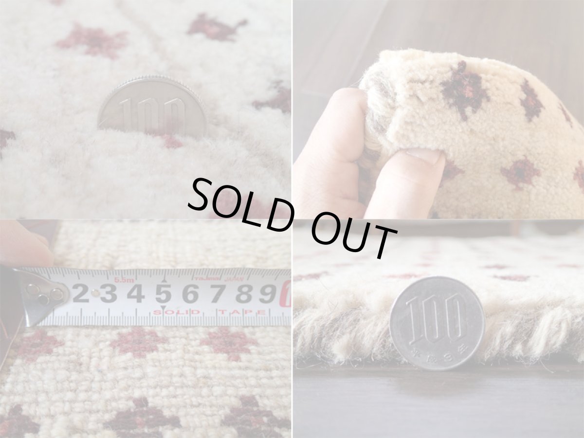 画像5: 手織り ペルシャ ミニ ギャッベ 座布団 サイズ 38 × 38 E76 ハンドメイド ラグ クッション 天然 ウール 手織り ギャベ クリーム 白 (5)