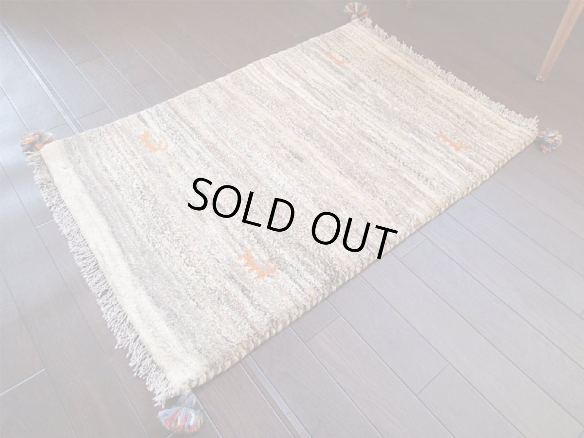 画像2: 手織りペルシャギャッベE95玄関マットサイズ90x61ハンドメイドラグ (2)