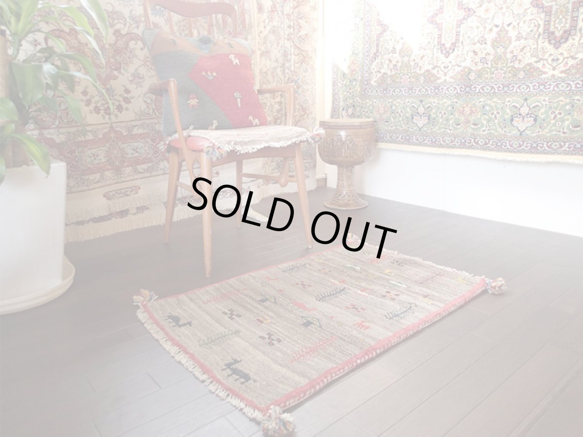 画像3: 手織りペルシャギャッベE96玄関マットサイズ88x59ハンドメイドラグ (3)