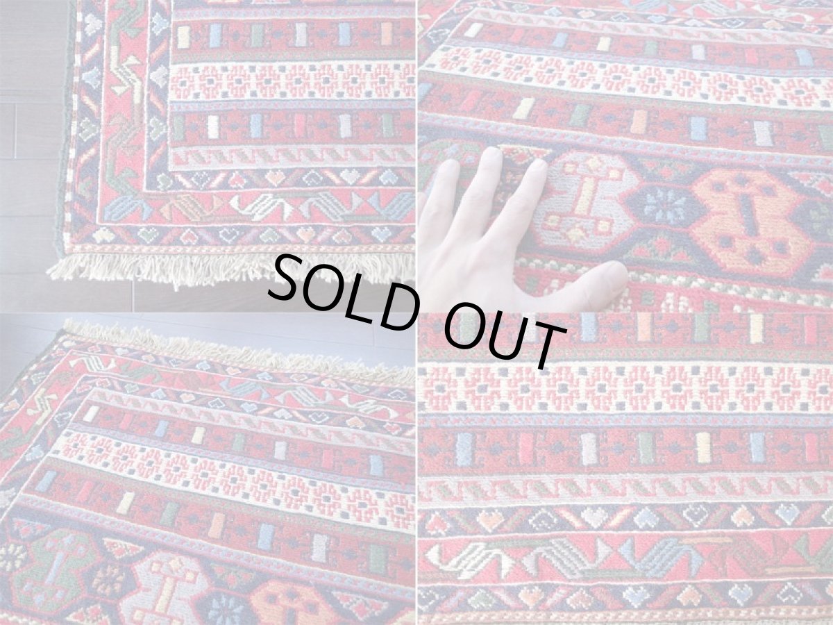 画像4: 手織りペルシャキリムF101玄関マットサイズ102×84ハンドメイドラグ (4)