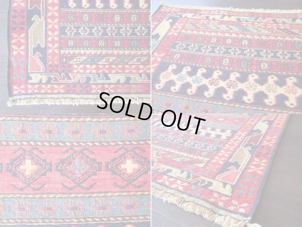 画像4: 手織りペルシャキリムF110玄関マットサイズ98×81ハンドメイドラグ (4)