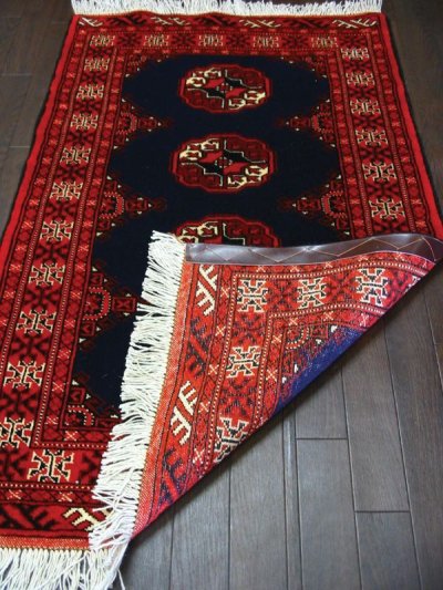 画像1: トルクメン ペルシャ 絨毯 アクセント サイズ 125 × 78 202 トライバル ラグ 天然 ウール 敷物 マット カーペット 赤 ネイビー