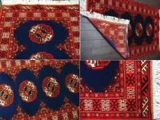 画像4: トルクメン ペルシャ 絨毯 アクセント サイズ 125 × 78 202 トライバル ラグ 天然 ウール 敷物 マット カーペット 赤 ネイビー (4)