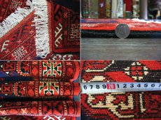 画像5: トルクメン ペルシャ 絨毯 アクセント サイズ 125 × 78 202 トライバル ラグ 天然 ウール 敷物 マット カーペット 赤 ネイビー (5)