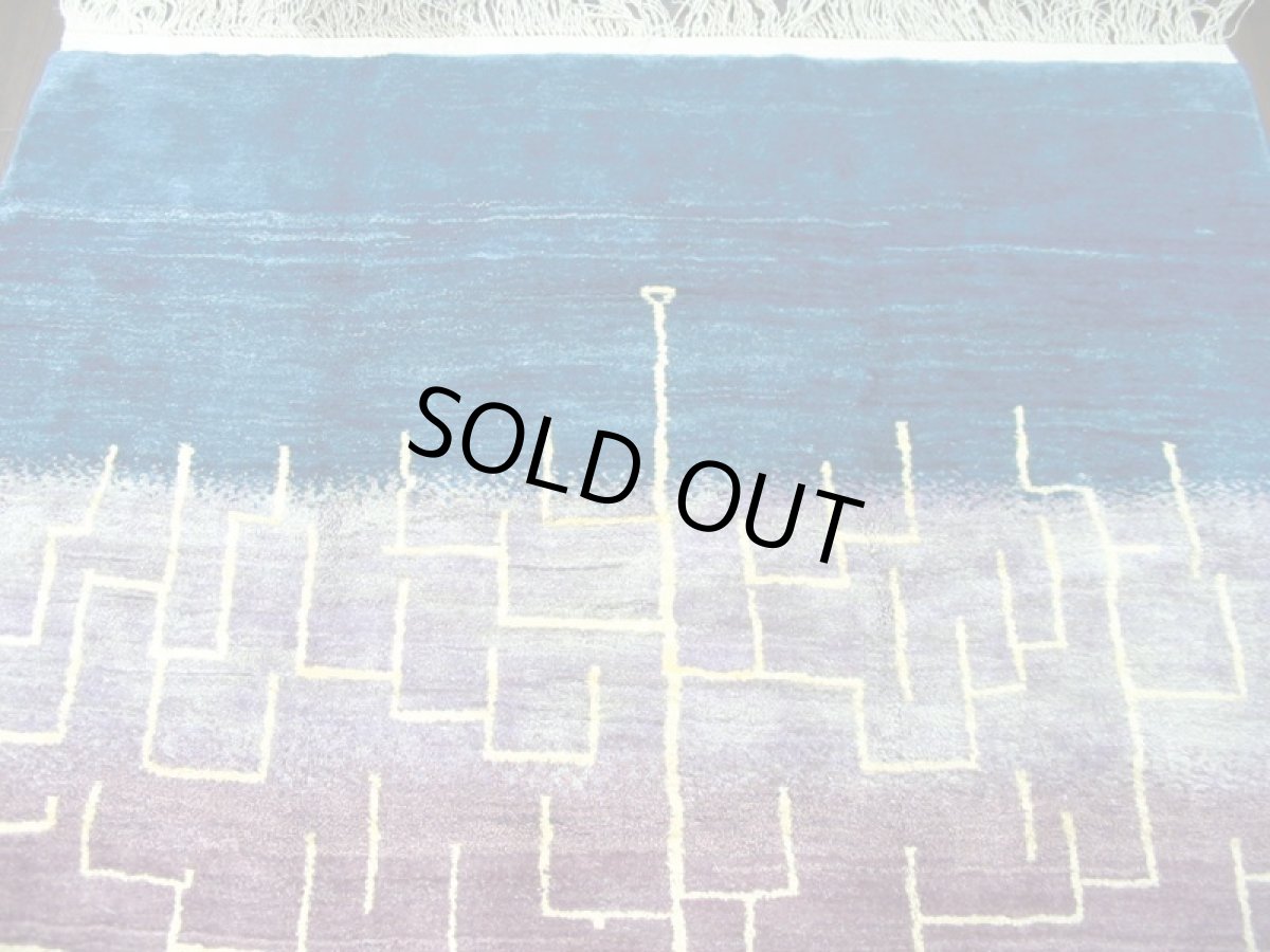 画像3: ペルシャ ギャッベ リビング サイズ 203 x 162 cm F174 ハンドメイド 天然 ウール 手織り ラグ 絨毯 カーペット グラデーション 緑 青 紫 (3)