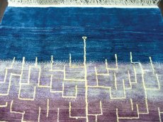 画像3: ペルシャ ギャッベ リビング サイズ 203 x 162 cm F174 ハンドメイド 天然 ウール 手織り ラグ 絨毯 カーペット グラデーション 緑 青 紫 (3)