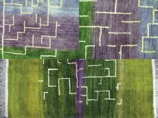 画像5: ペルシャ ギャッベ リビング サイズ 203 x 162 cm F174 ハンドメイド 天然 ウール 手織り ラグ 絨毯 カーペット グラデーション 緑 青 紫 (5)