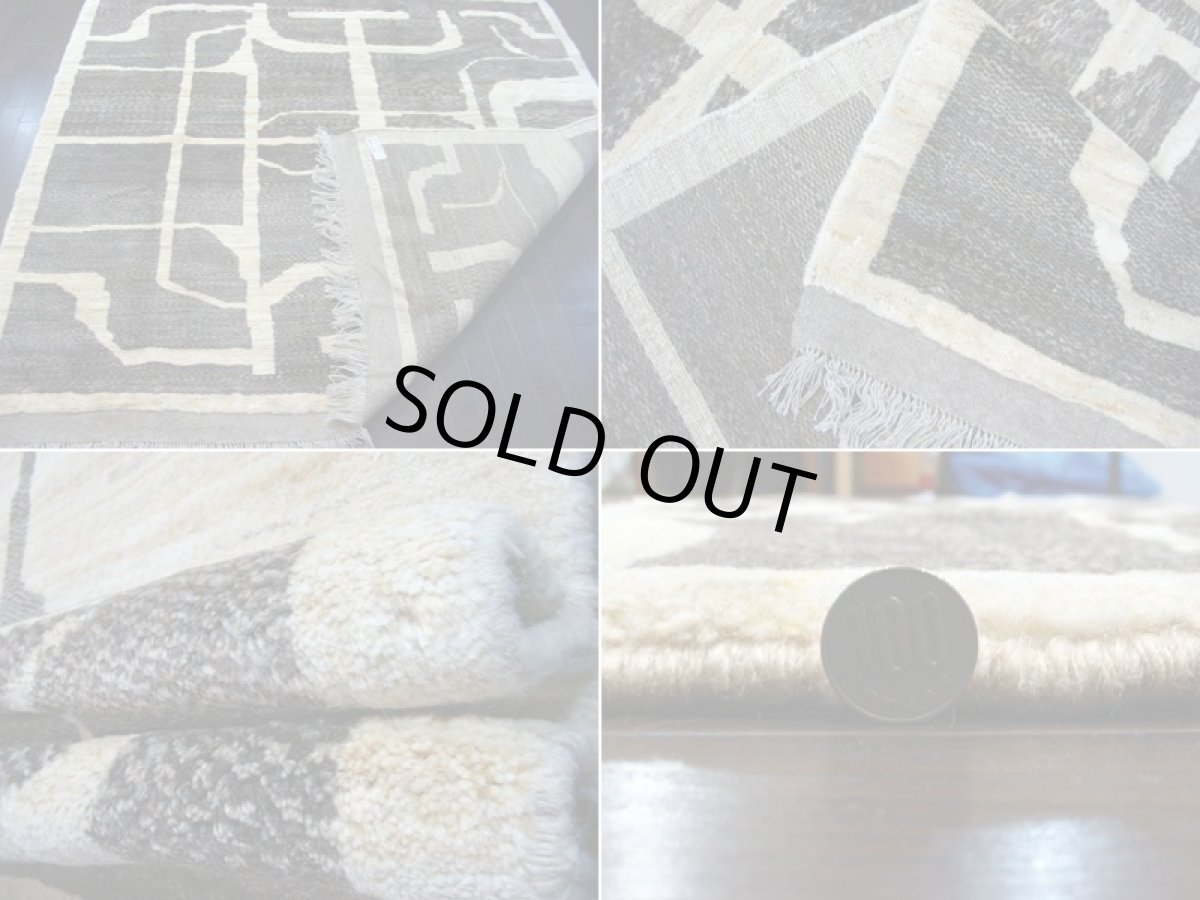 画像5: ペルシャ ギャッベ リビング サイズ 210 x 210 cm F127 ハンドメイド 天然 ウール 手織り ラグ カーペット クリーム 茶 グレー (5)