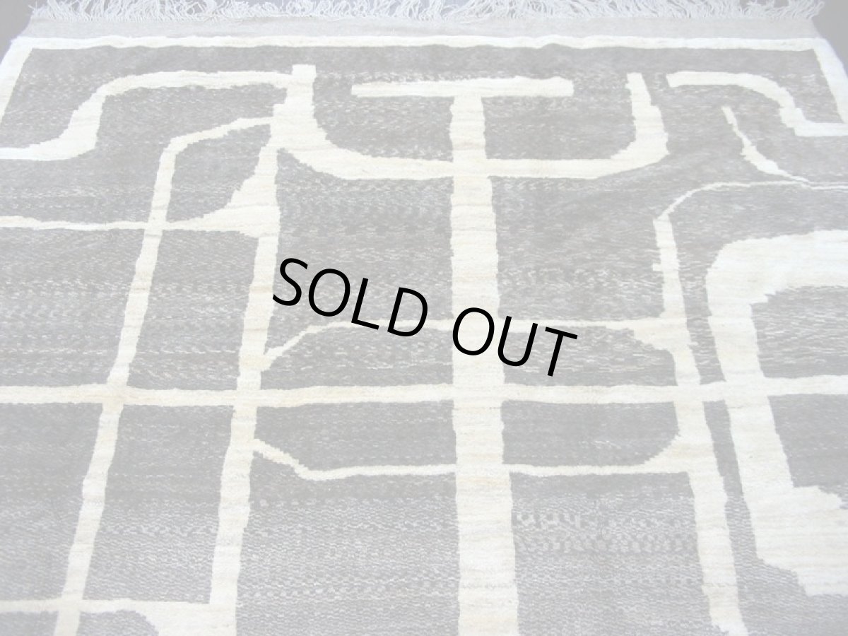 画像3: ペルシャ ギャッベ リビング サイズ 210 x 210 cm F127 ハンドメイド 天然 ウール 手織り ラグ カーペット クリーム 茶 グレー (3)