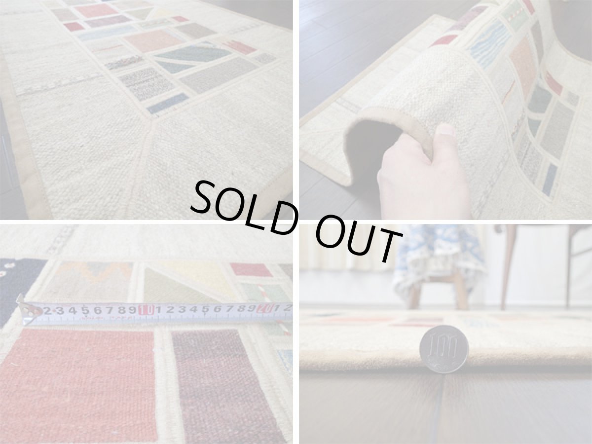 画像5: ペルシャ ギャッベ キリム ジャジム パッチワーク ラグ 玄関 マット サイズ 89 × 59 cm 1779 平織り 天然 ウール 絨毯 敷物 カーペット ナチュラル 白 クリーム マルチ カラー (5)