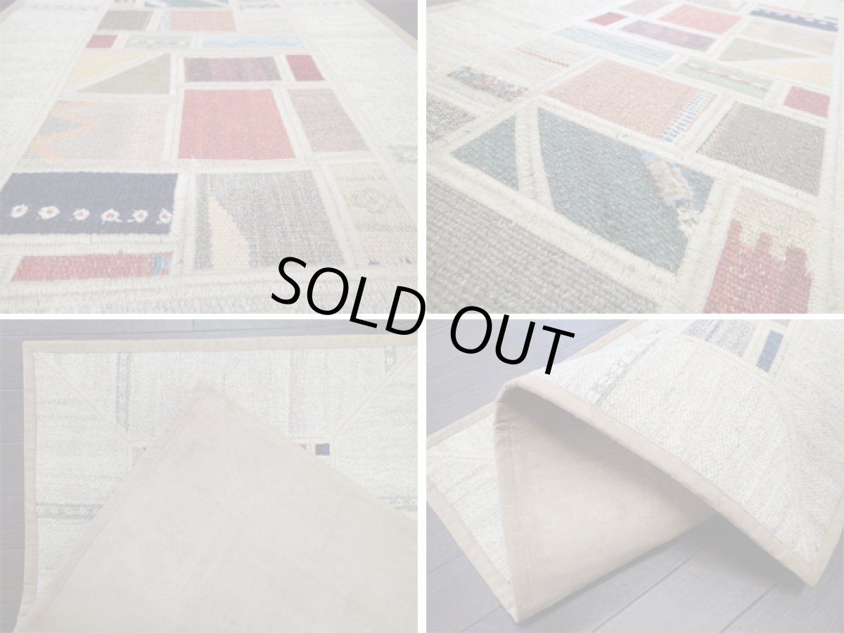 画像4: ペルシャ ギャッベ キリム ジャジム パッチワーク ラグ 玄関 マット サイズ 89 × 59 cm 1779 平織り 天然 ウール 絨毯 敷物 カーペット ナチュラル 白 クリーム マルチ カラー (4)