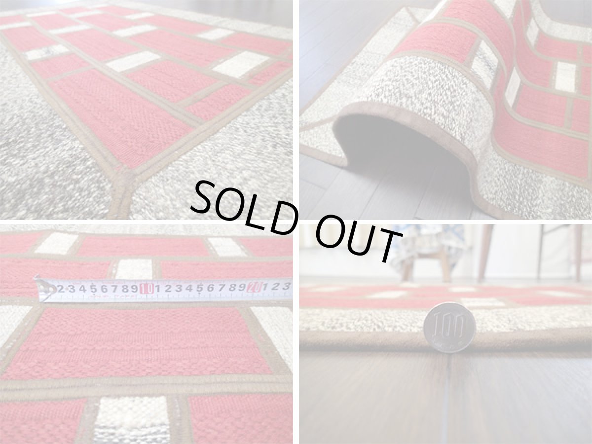 画像5: ペルシャ キリム ジャジム パッチワーク ラグ 玄関 マット サイズ 89 x 55 cm 1803 平織り 天然 ウール 絨毯 敷物 カーペット 茶 クリーム 赤 (5)