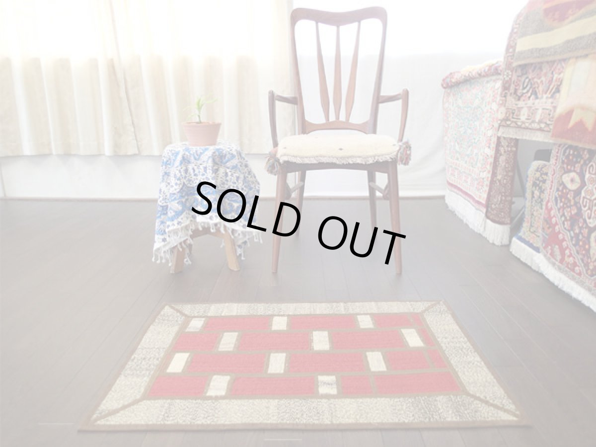 画像3: ペルシャ キリム ジャジム パッチワーク ラグ 玄関 マット サイズ 89 x 55 cm 1803 平織り 天然 ウール 絨毯 敷物 カーペット 茶 クリーム 赤 (3)