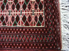 画像5: 新品 トルクメン ペルシャ 絨毯 アクセント サイズ 121 × 80 207 トライバル ラグ 天然 ウール 敷物 マット カーペット 赤 エンジ 茶 (5)