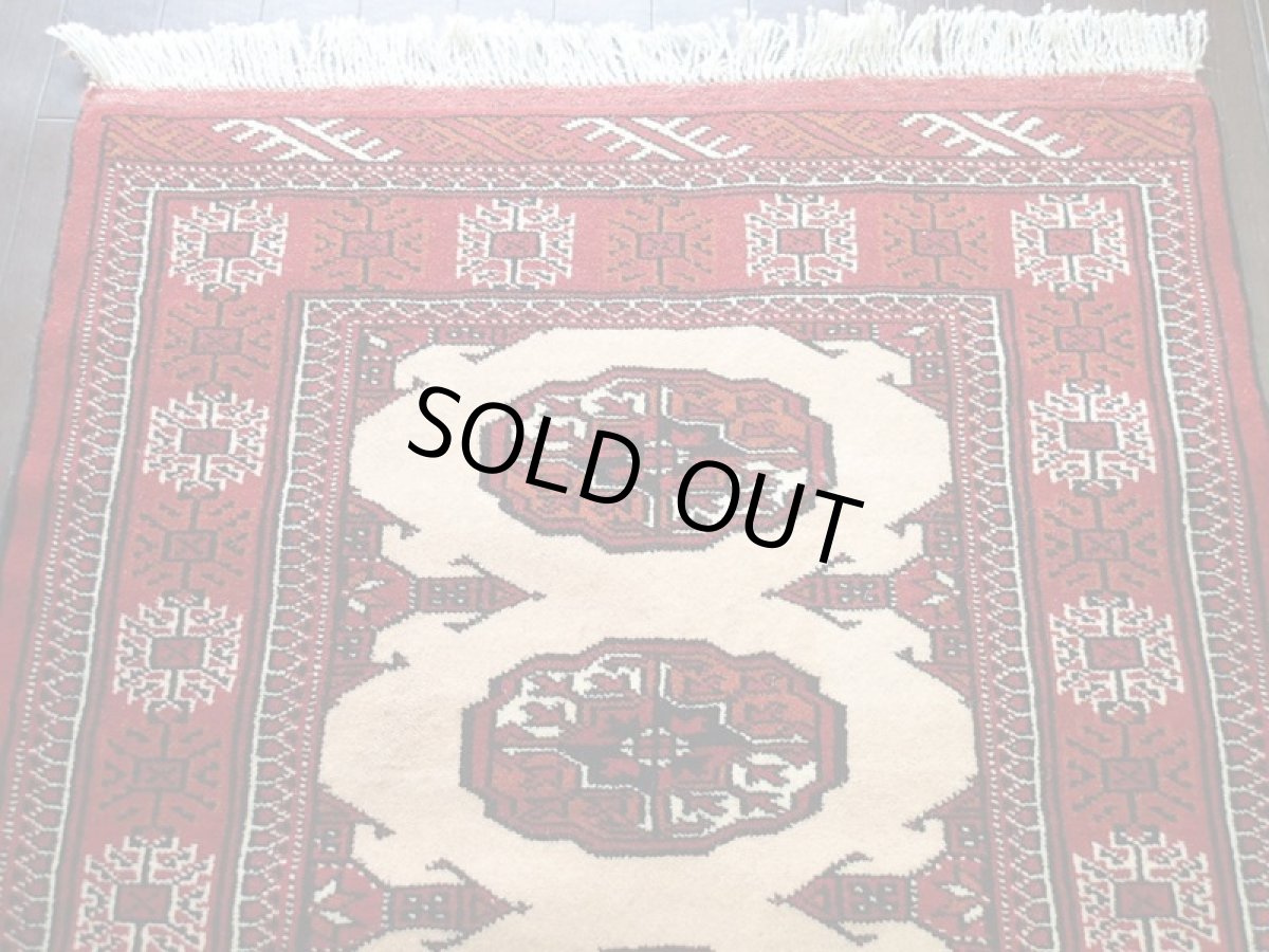 画像3: 新品 トルクメン ペルシャ 絨毯 アクセント サイズ 126 x 82 cm 196 トライバル ラグ 天然 ウール 敷物 マット カーペット エンジ  赤 クリーム (3)