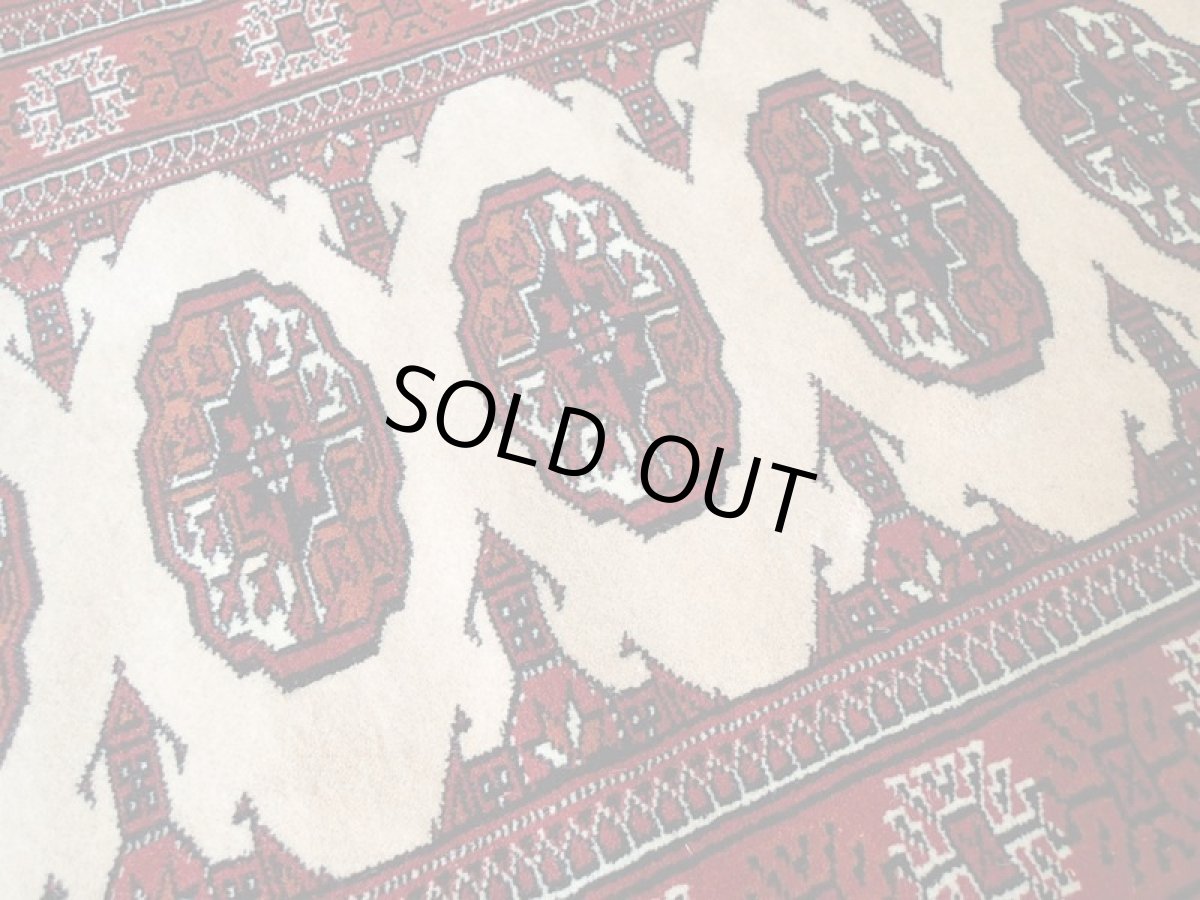 画像4: 新品 トルクメン ペルシャ 絨毯 アクセント サイズ 126 x 82 cm 196 トライバル ラグ 天然 ウール 敷物 マット カーペット エンジ  赤 クリーム (4)