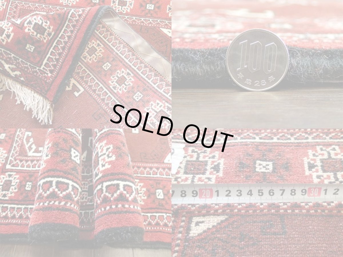 画像6: 新品 トルクメン ペルシャ 絨毯 アクセント サイズ 118 x 83 cm 200 トライバル ラグ 天然 ウール 敷物 マット カーペット エンジ  赤 (6)