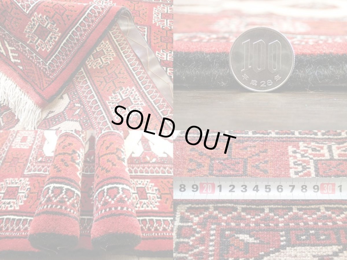 画像6: 新品 トルクメン ペルシャ 絨毯 アクセント サイズ 126 x 82 cm 196 トライバル ラグ 天然 ウール 敷物 マット カーペット エンジ  赤 クリーム (6)