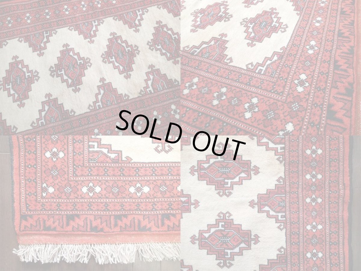 画像5: 新品 トルクメン ペルシャ 絨毯 アクセント サイズ 130 x 77 cm 186 トライバル ラグ 天然 ウール 敷物 マット カーペット 赤 エンジ クリーム (5)