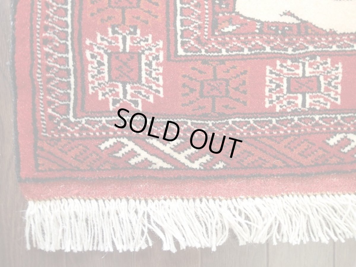 画像5: 新品 トルクメン ペルシャ 絨毯 アクセント サイズ 126 x 82 cm 196 トライバル ラグ 天然 ウール 敷物 マット カーペット エンジ  赤 クリーム (5)