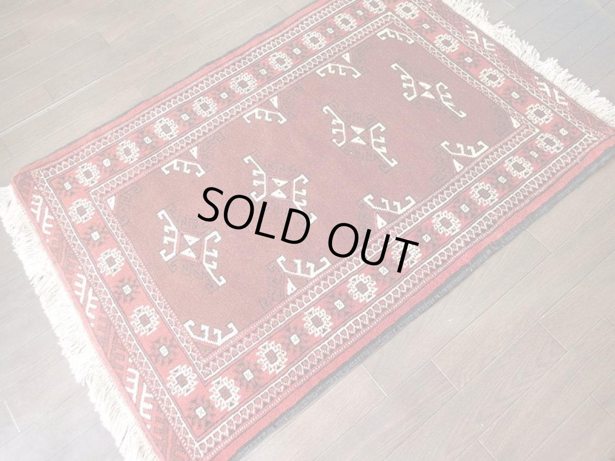 画像2: 新品 トルクメン ペルシャ 絨毯 アクセント サイズ 118 x 83 cm 200 トライバル ラグ 天然 ウール 敷物 マット カーペット エンジ  赤 (2)