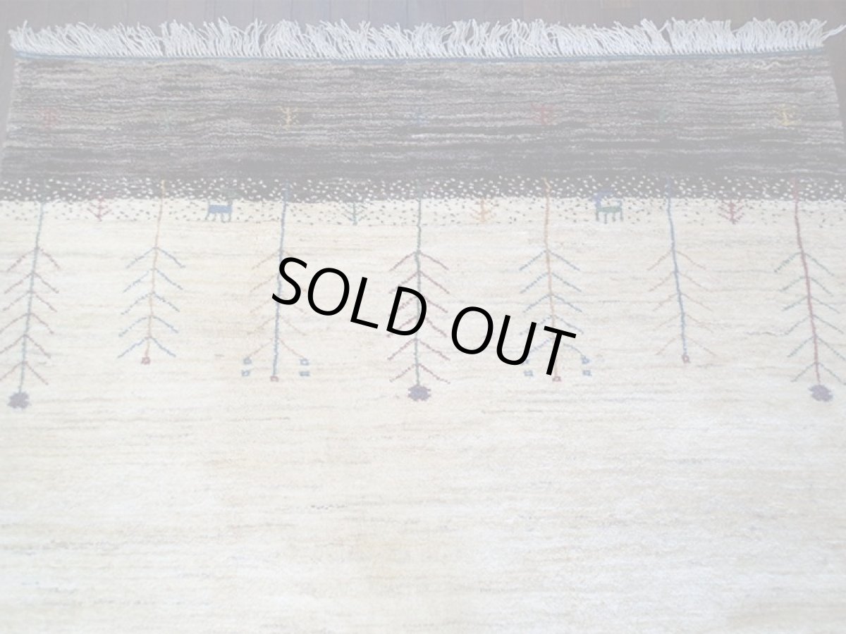 画像3: ペルシャ ギャッベ リビング サイズ 210 x 160 cm F163 ハンドメイド ギャベ 天然 ウール 手織り ラグ マット 絨毯 カーペット クリーム 茶 灰 (3)