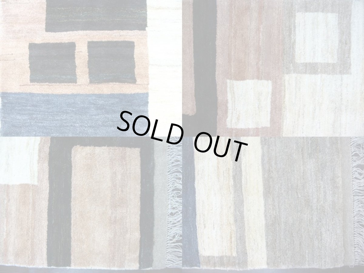 画像5: ペルシャ ギャッベ リビング サイズ 217 x 165 cm F175 ハンドメイド 天然 ウール 手織り ラグ マット 絨毯 カーペット モザイク パターン マルチ カラー クリーム 茶 青 (5)