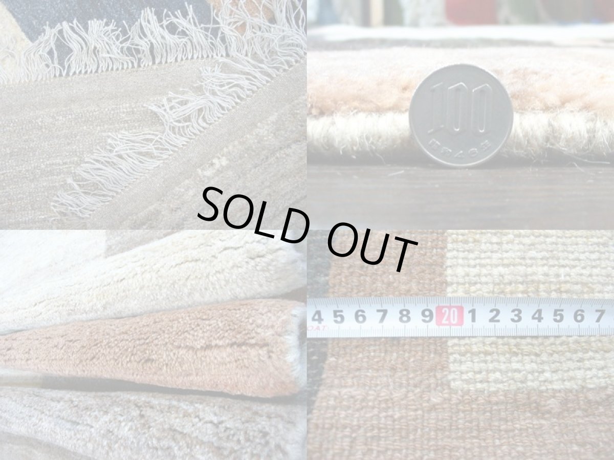 画像6: ペルシャ ギャッベ リビング サイズ 217 x 165 cm F175 ハンドメイド 天然 ウール 手織り ラグ マット 絨毯 カーペット モザイク パターン マルチ カラー クリーム 茶 青 (6)