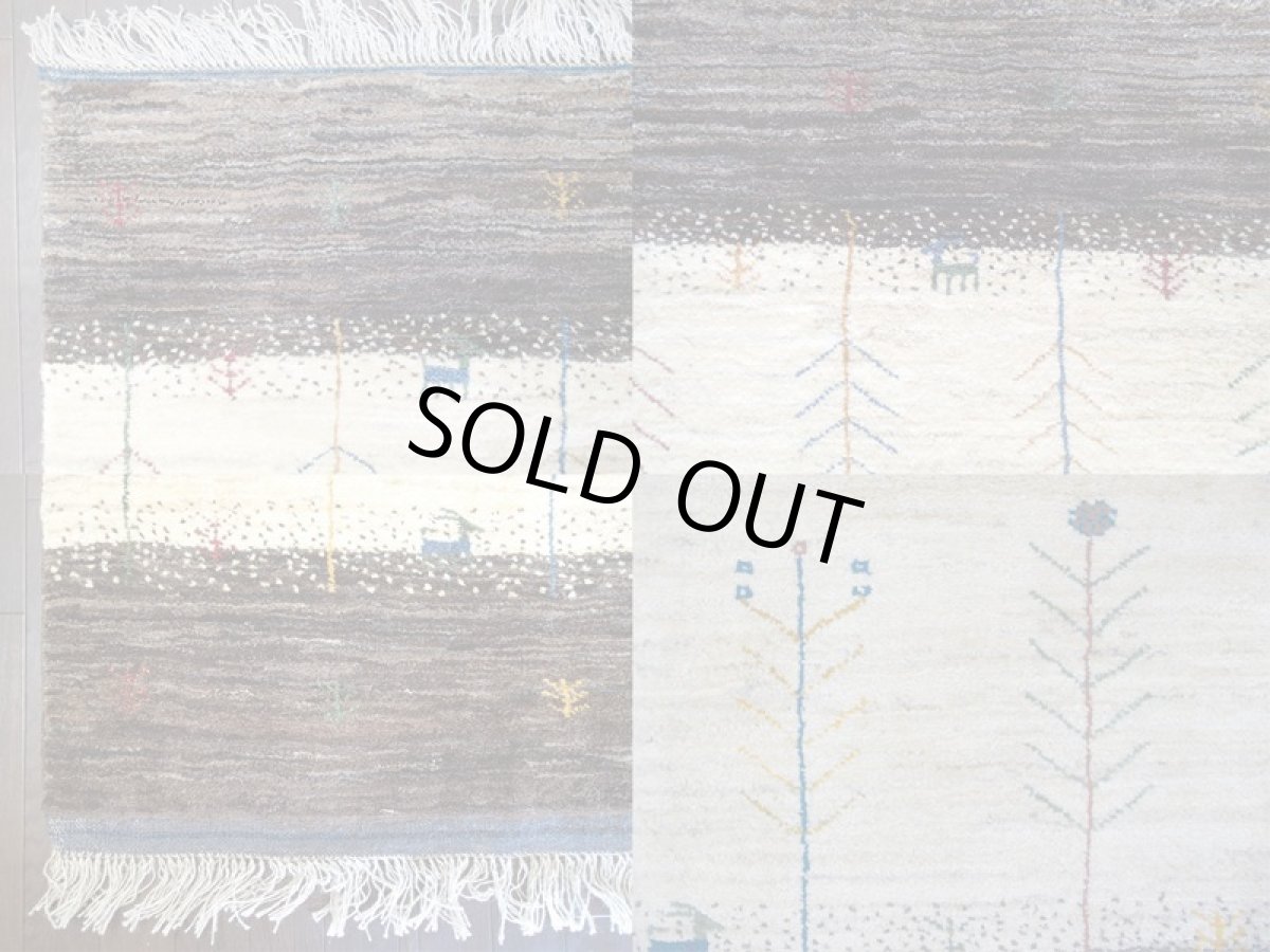 画像5: ペルシャ ギャッベ リビング サイズ 210 x 160 cm F163 ハンドメイド ギャベ 天然 ウール 手織り ラグ マット 絨毯 カーペット クリーム 茶 灰 (5)